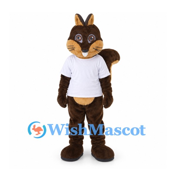 Squirrel Mascot Costume with White Shirt and Curled Tail
