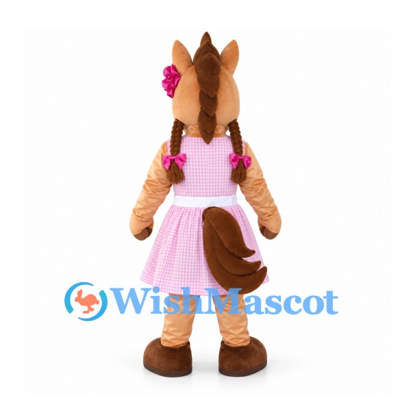 Horse Mascot Costume with Pink Dress and Flower Hair Clip