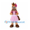 Horse Mascot Costume with Pink Dress and Flower Hair Clip