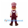 Chef Mascot Costume with Burgundy Apron and Striped Hat