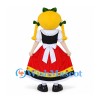 Folk Dancer Mascot Costume with Red Skirt and Braided Hair