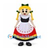 Folk Dancer Mascot Costume with Red Skirt and Braided Hair