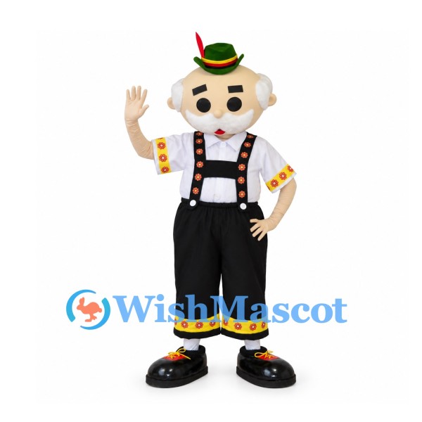 Folk Dancer Mascot Costume with Green Hat and Embroidered Vest