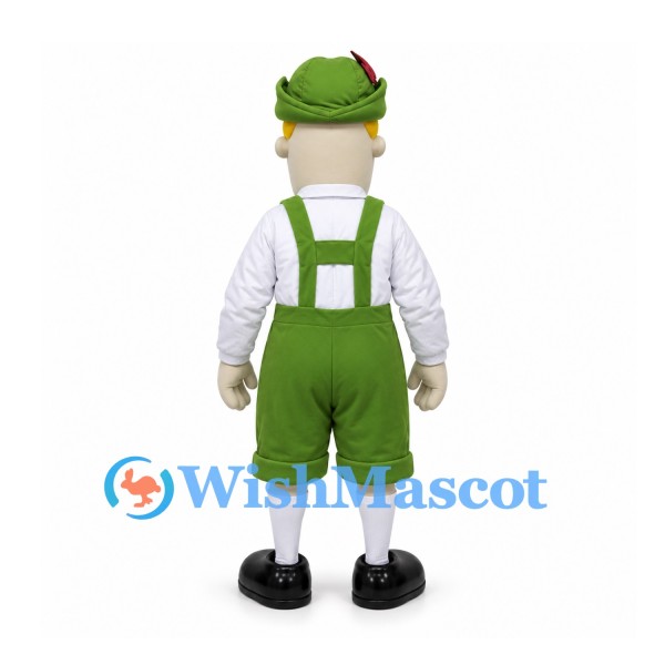 Folk Dancer Mascot Costume with Green Lederhosen and Hat