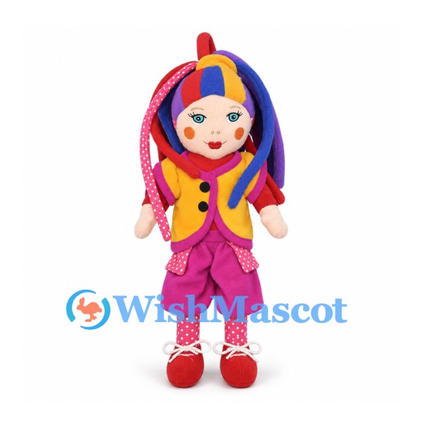 Clown Mascot Costume with Multicolor Hair and Pink Pants