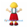Folk Dancer Mascot Costume with Red Skirt and Green Suspenders