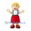 Folk Dancer Mascot Costume with Red Skirt and Green Suspenders