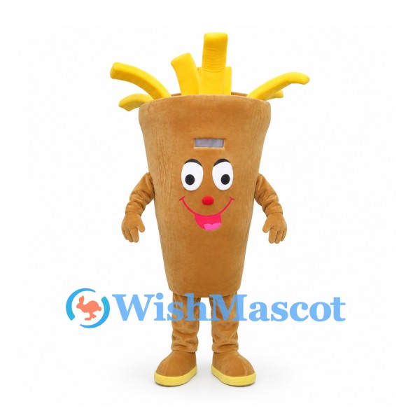 French Fries Mascot Costume in Brown Carton with Smiling Face