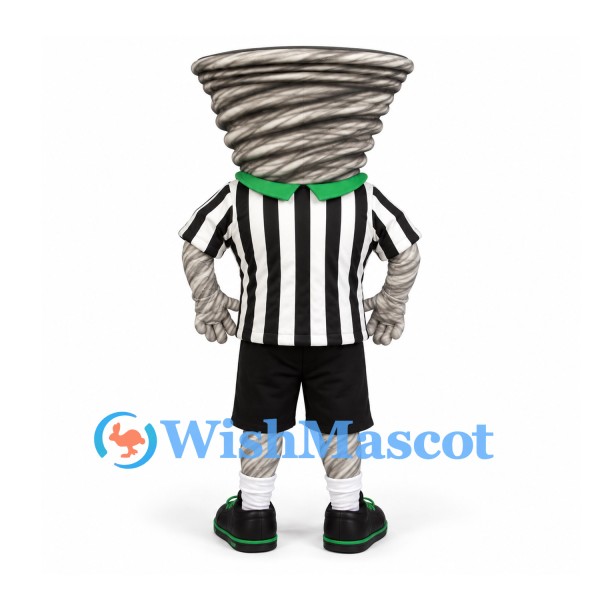 Tornado Mascot Costume with Referee Shirt and Black Shorts