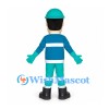 Road Worker Mascot Costume with Teal Uniform and Reflective Stripes