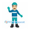 Road Worker Mascot Costume with Teal Uniform and Reflective Stripes