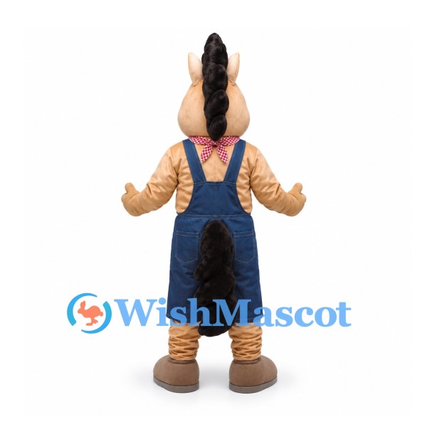 Horse Mascot Costume with Navy Overalls and Bandana