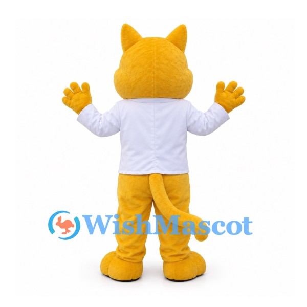Cat Mascot Costume in Yellow with White Chef Jacket