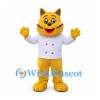 Cat Mascot Costume in Yellow with White Chef Jacket