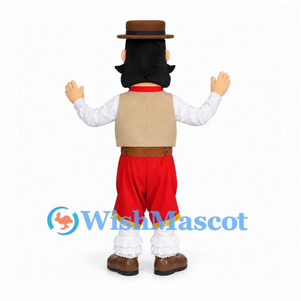 Cowboy Mascot Costume with Brown Hat and Red Pants