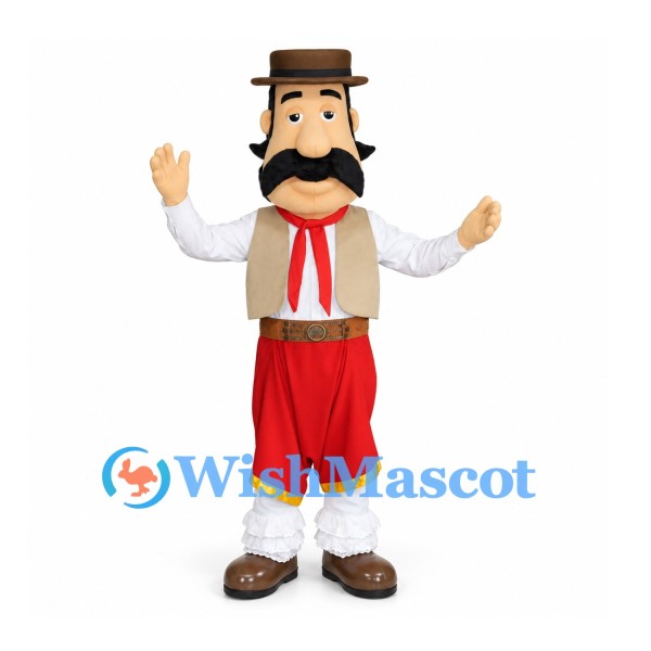 Cowboy Mascot Costume with Brown Hat and Red Pants