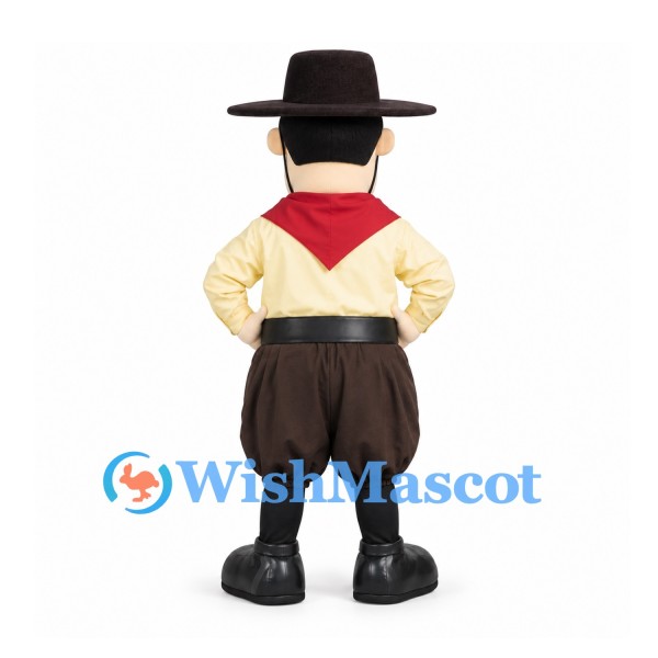 Cowboy Mascot Costume with Black Hat and Brown Pants