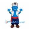 Genie Mascot Costume in Blue with Silver Turban and Vest