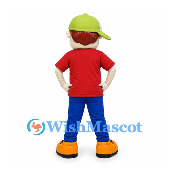 Boy Mascot Costume with Green Cap and Red Shirt
