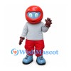 Motorcycle Rider Mascot Costume with Red Helmet and Pants