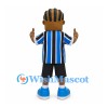 Boy Mascot Costume with Blue and Black Striped Soccer Jersey
