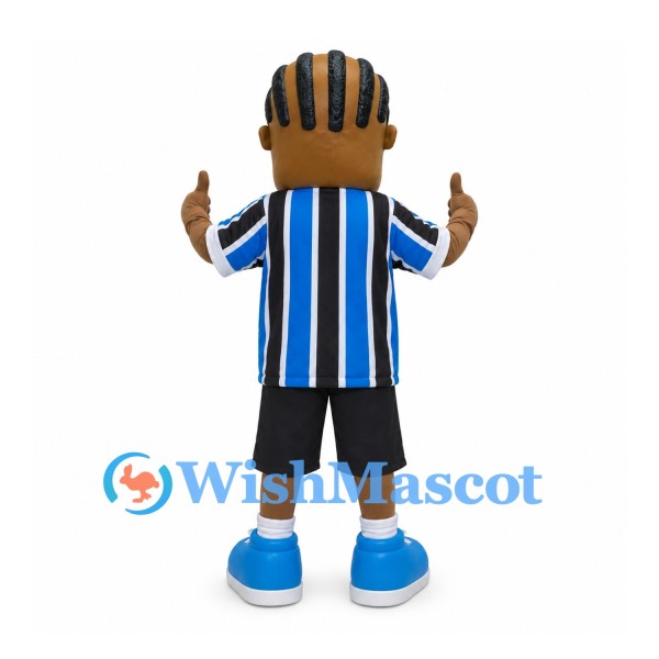 Boy Mascot Costume with Blue and Black Striped Soccer Jersey