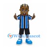 Boy Mascot Costume with Blue and Black Striped Soccer Jersey