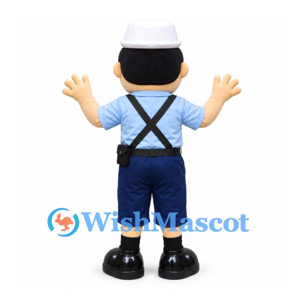 Sailor Mascot Costume with White Cap and Navy Suspenders