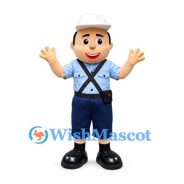 Sailor Mascot Costume with White Cap and Navy Suspenders