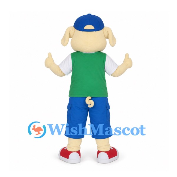 Dog Mascot Costume with Blue Cap and Green Shirt