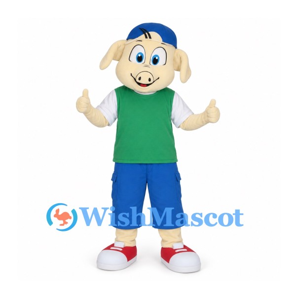 Dog Mascot Costume with Blue Cap and Green Shirt
