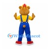 Bear Mascot Costume with Red Cap and Blue Overalls