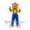 Bear Mascot Costume with Red Cap and Blue Overalls