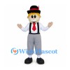 Bear Mascot Costume with Black Hat and Red Tie