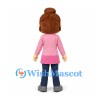 Woman Mascot Costume with Brown Hair Bun and Pink Jacket