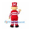 Clown Mascot Costume with Red and White Striped Suit and Top Hat