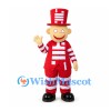 Clown Mascot Costume with Red and White Striped Suit and Top Hat
