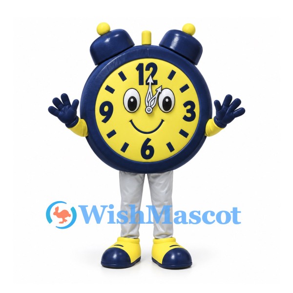 Alarm Clock Mascot Costume in Navy with Yellow Face