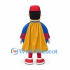 Superhero Mascot Costume with Blue Shield Body and Yellow Cape