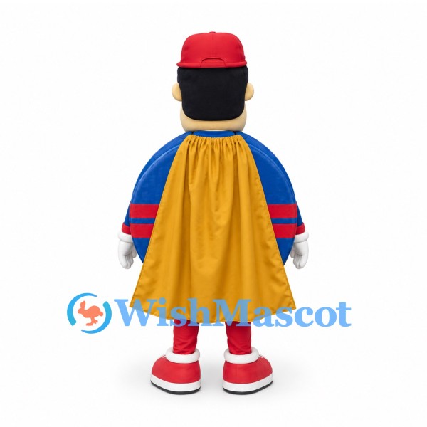 Superhero Mascot Costume with Blue Shield Body and Yellow Cape
