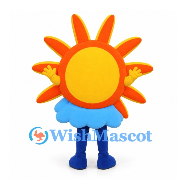 Sun Mascot Costume in Yellow and Orange with Blue Skirt
