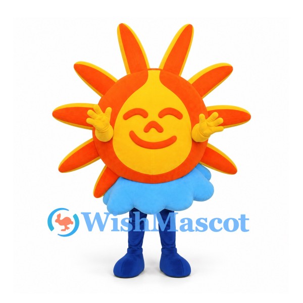 Sun Mascot Costume in Yellow and Orange with Blue Skirt