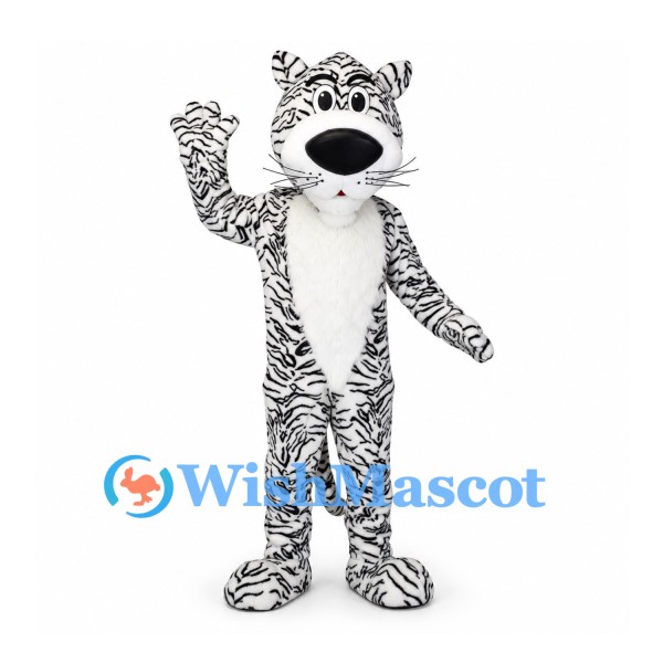 White Tiger Mascot Costume with Black Stripes