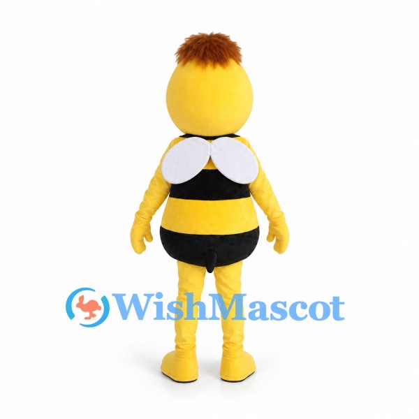 Bee Mascot Costume with Brown Hair and Black Stripes