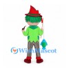 Storybook Fisherman Mascot Costume with Red Hat and Green Hair