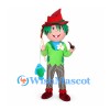 Storybook Fisherman Mascot Costume with Red Hat and Green Hair