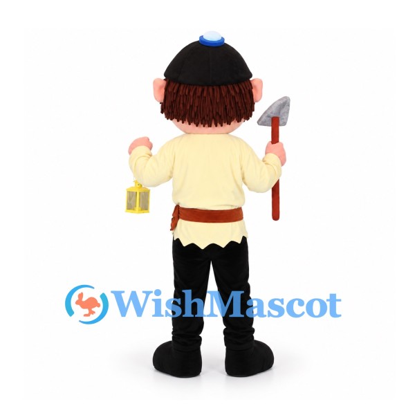 Miner Mascot Costume with Helmet Lamp and Pickaxe