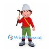 Miner Mascot Costume with Gray Hat and Green Pants