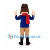 Aviator Mascot Costume with Blue Jacket and Red Scarf