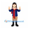 Aviator Mascot Costume with Blue Jacket and Red Scarf